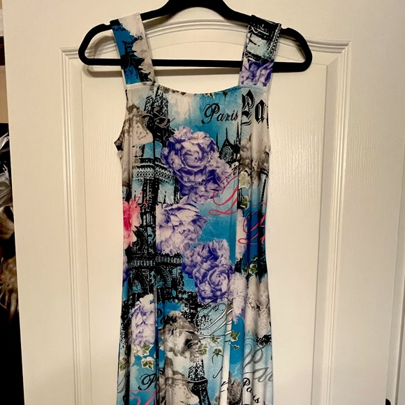 Floral midi dress , Paris theme size s/m - Picture 2 of 4